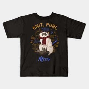 Knit, purl, Meow - Ragdoll with Scarf Kids T-Shirt